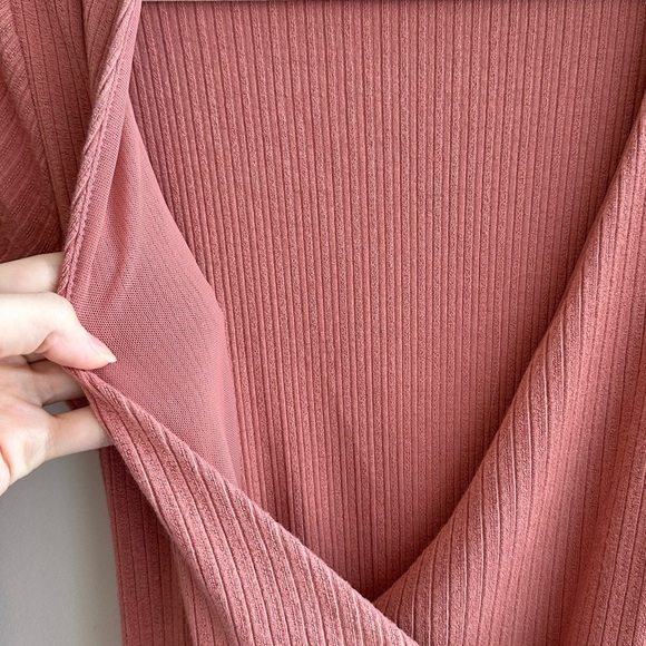 Urban Outfitters Ribbed Wrap Long Sleeve Dress, Dusty Rose, Size Medium - Picture 10 of 16